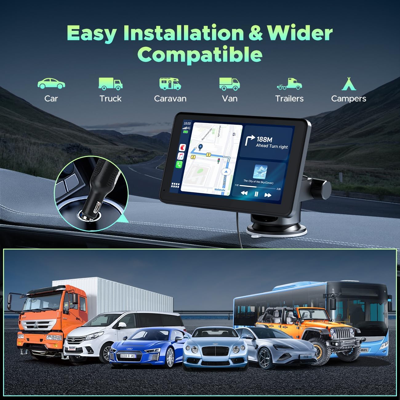 7” Portable Wireless Carplay Screen