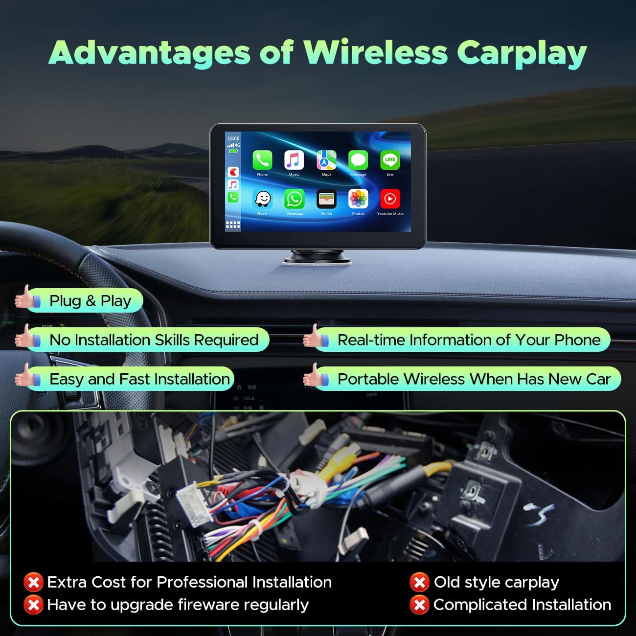 7” Portable Wireless Carplay Screen