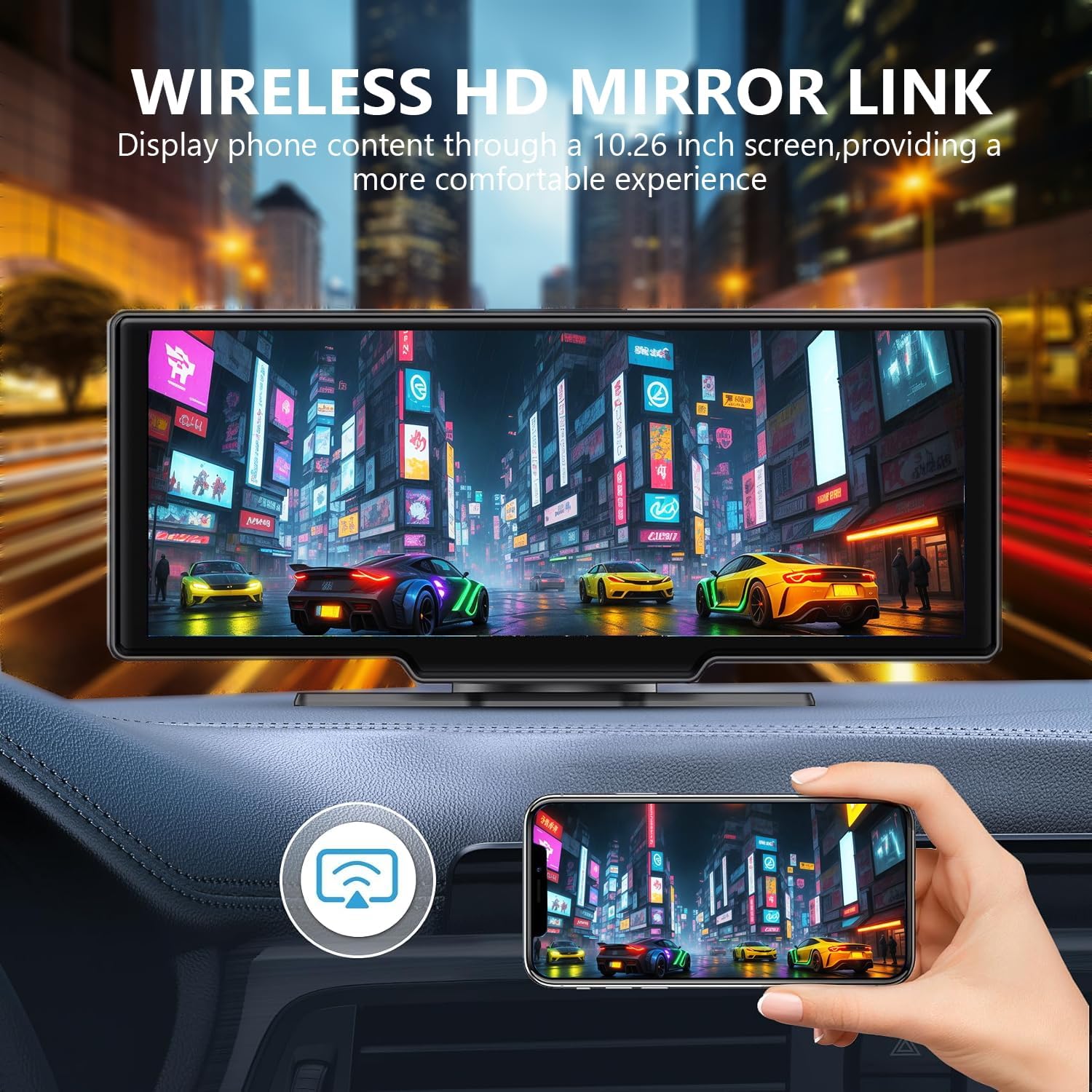 10.26″ Portable Wireless Carplay Car Monitor