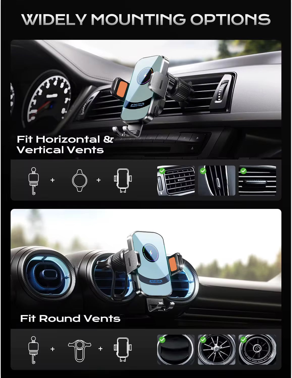 Wireless car charger phone holder mount