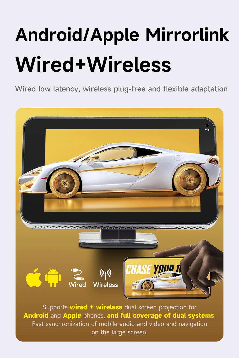 4.7" Carplay Car Smart Screen Multimedia Video Player Wireless Carplay Android Auto Car Radio for Apple Android Stereo