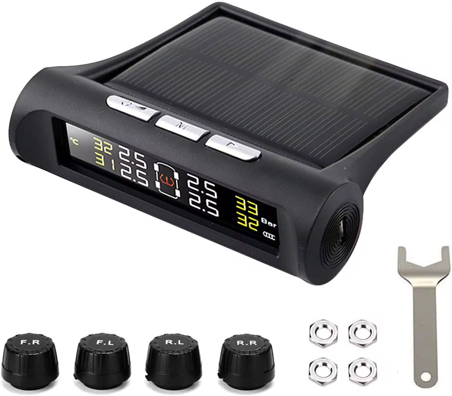 4 Sensor Tires Tire TPMS S2 Solar Power Pressure Monitoring System Universal Wireless with 4 External Sensors Monitor 4 Tires