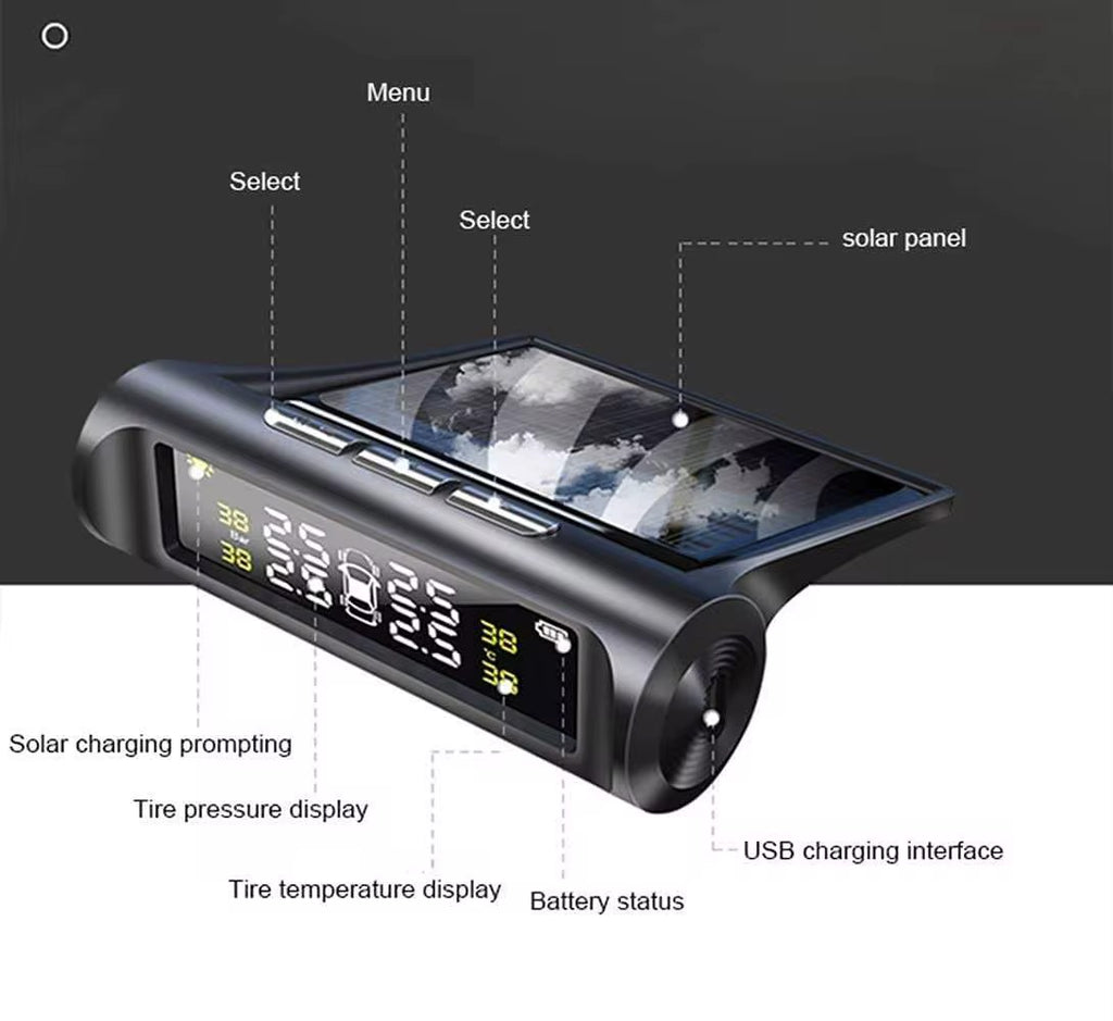4 Sensor Tires Tire TPMS S2 Solar Power Pressure Monitoring System Universal Wireless with 4 External Sensors Monitor 4 Tires