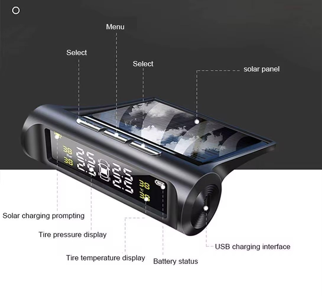 4 Sensor Tires Tire TPMS S2 Solar Power Pressure Monitoring System Universal Wireless with 4 External Sensors Monitor 4 Tires