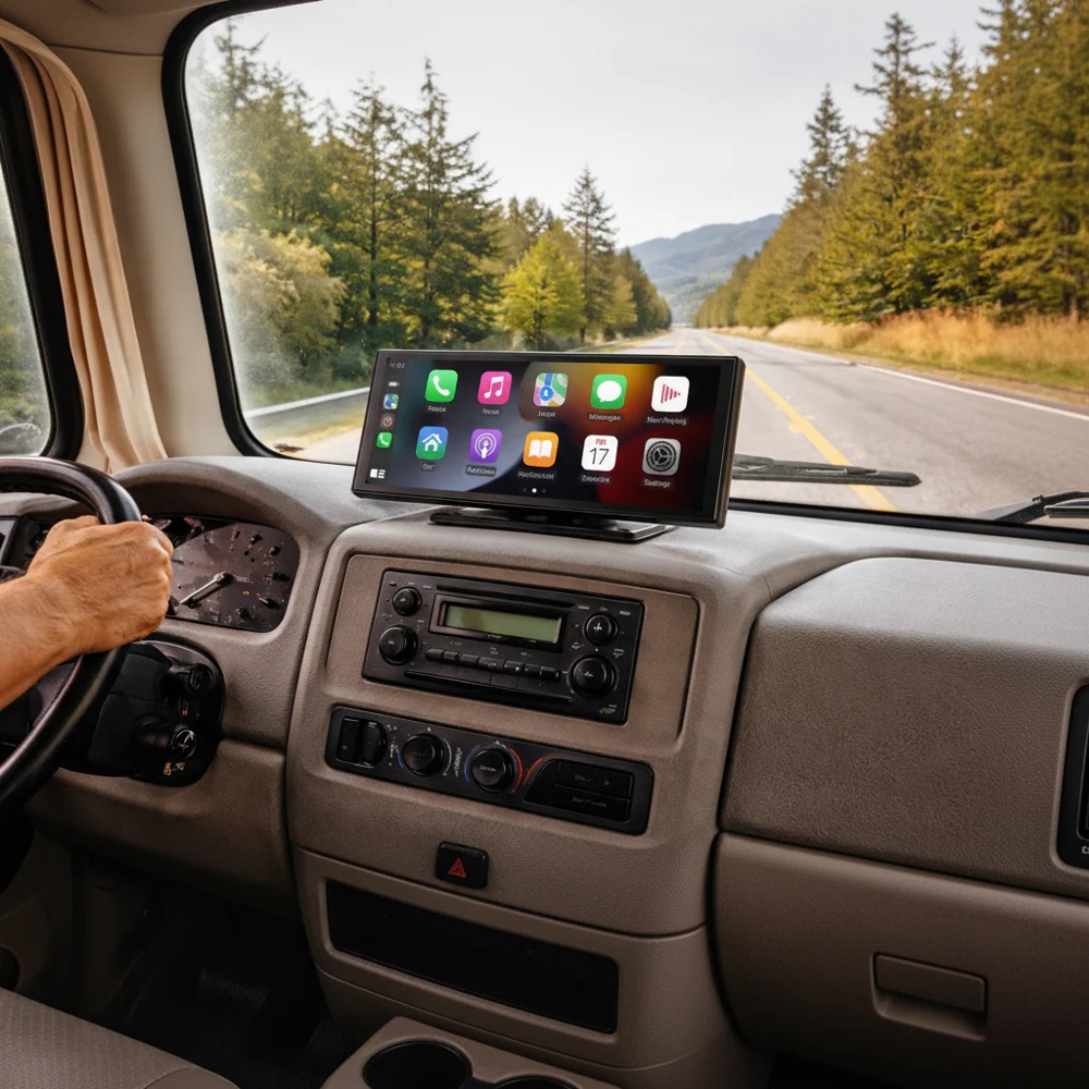 Portable screen in RV dashboard