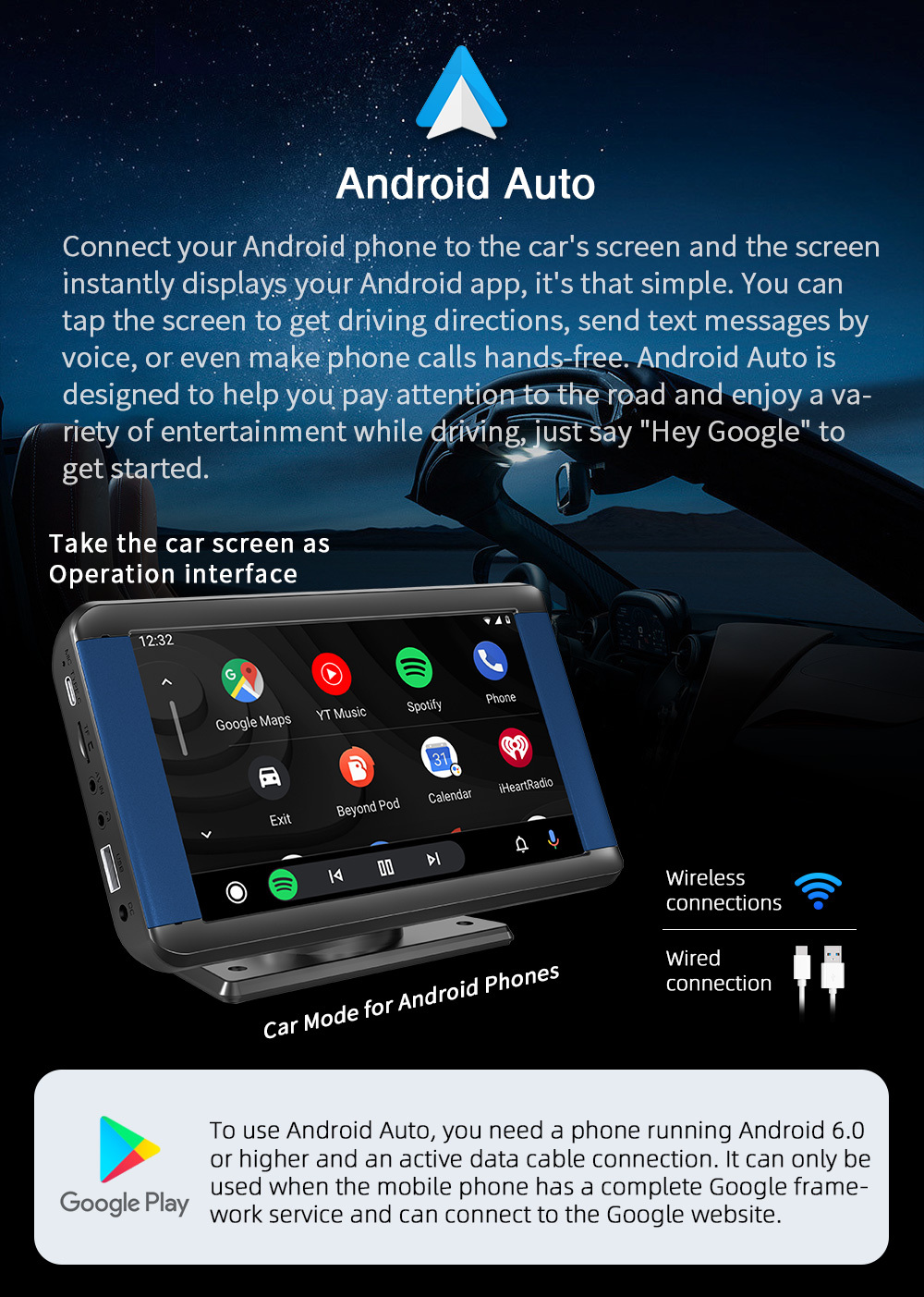 7" Portable Wireless CarPlay Screen with Built-In Dash Cam photo 5