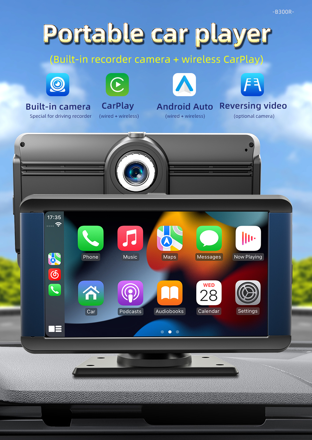 7" Portable Wireless CarPlay Screen with Built-In Dash Cam photo 6